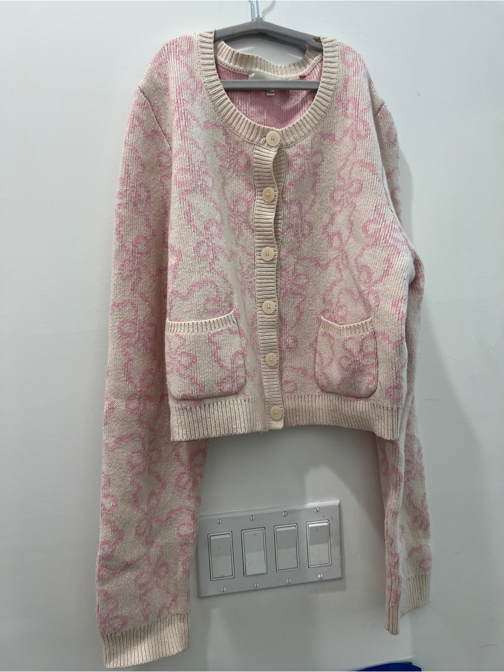 LoveShackFancy Large Veronica cardigan Cream & Pink Patterned Button Cardigan - Picture 7 of 13